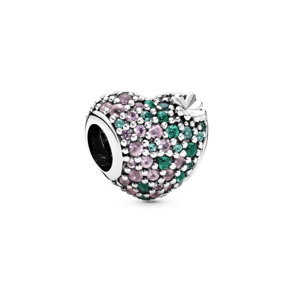 Authentic Pandora HEART AND CLOVER SILVER CHARM WITH ROYAL GREEN